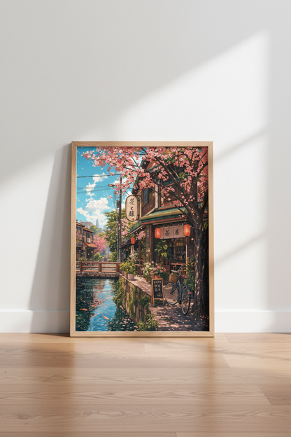 Japanese Cherry Blossom Street Wall Art | Pink Sakura Decor | Anime Aesthetic Poster