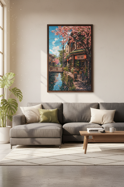 Japanese Cherry Blossom Street Wall Art | Pink Sakura Decor | Anime Aesthetic Poster