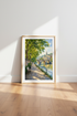 European Riverside Watercolor | Sunny Bridge Cityscape Print, Living Room Wall Art