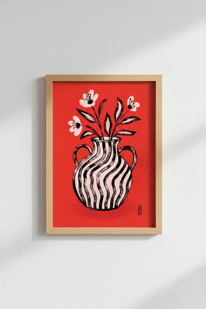 Bold Floral Print | Abstract Vase Art, Living Room Decor | Modern Poster