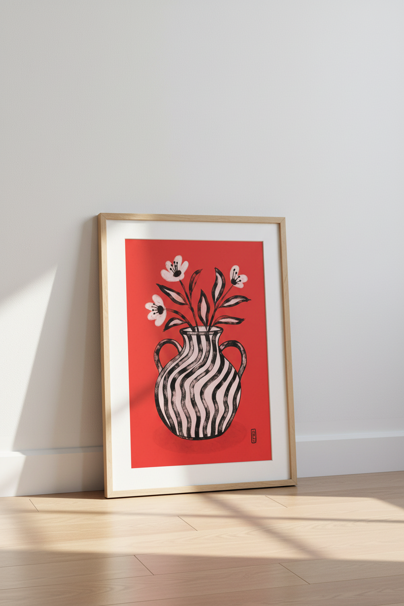 Bold Floral Print | Abstract Vase Art, Living Room Decor | Modern Poster