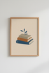 Minimalist Book Stack Wall Art | Navy & Terracotta Library Decor | Boho Bookworm Poster