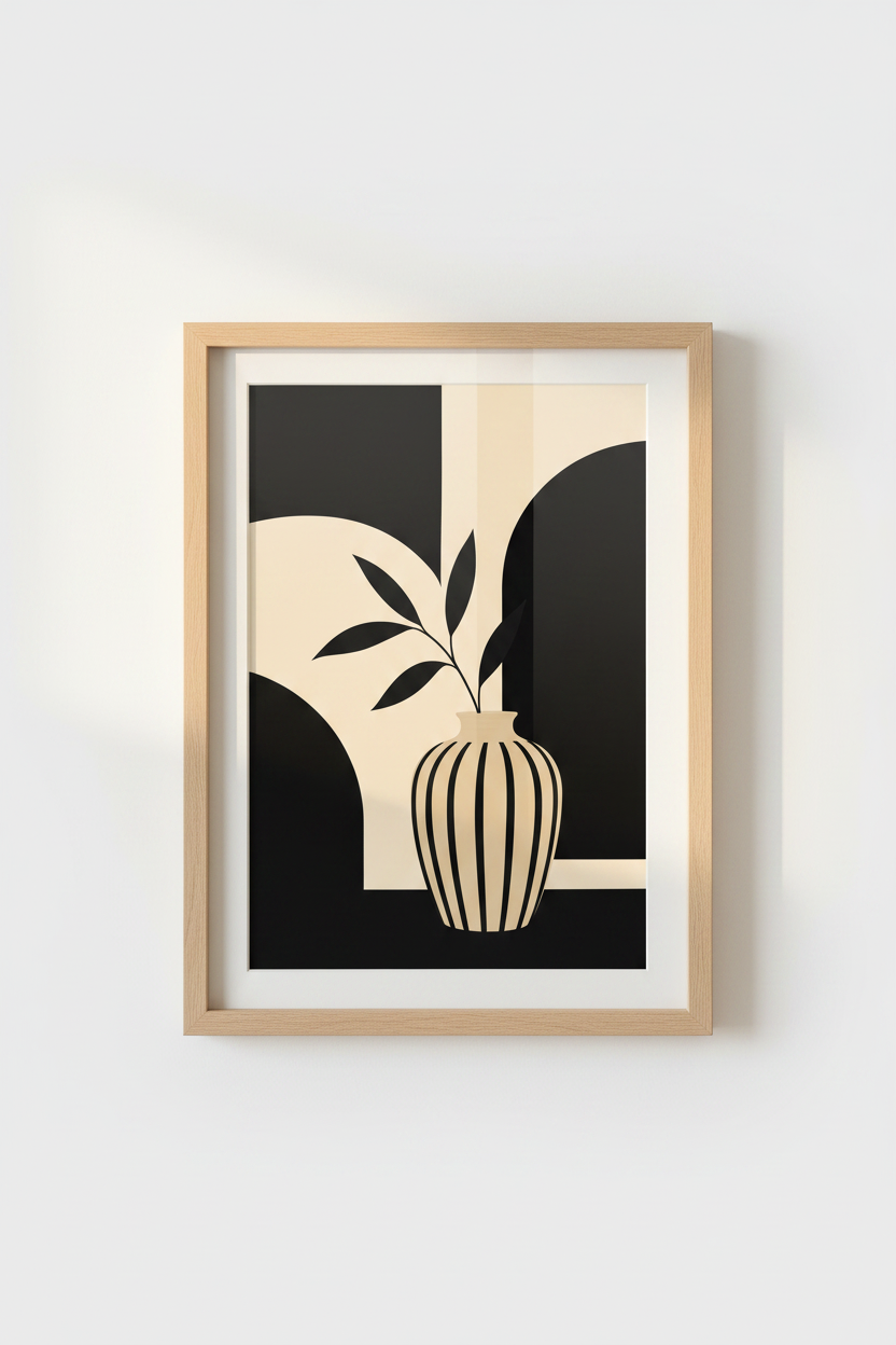 Minimalist Vase Wall Art Print | Living Room Decor | Monochrome Poster