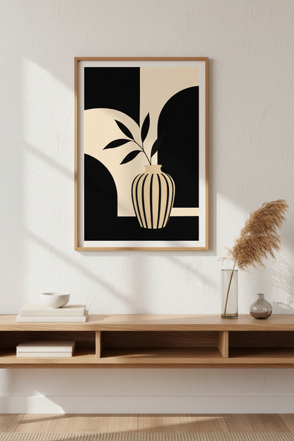 Minimalist Vase Wall Art Print | Living Room Decor | Monochrome Poster