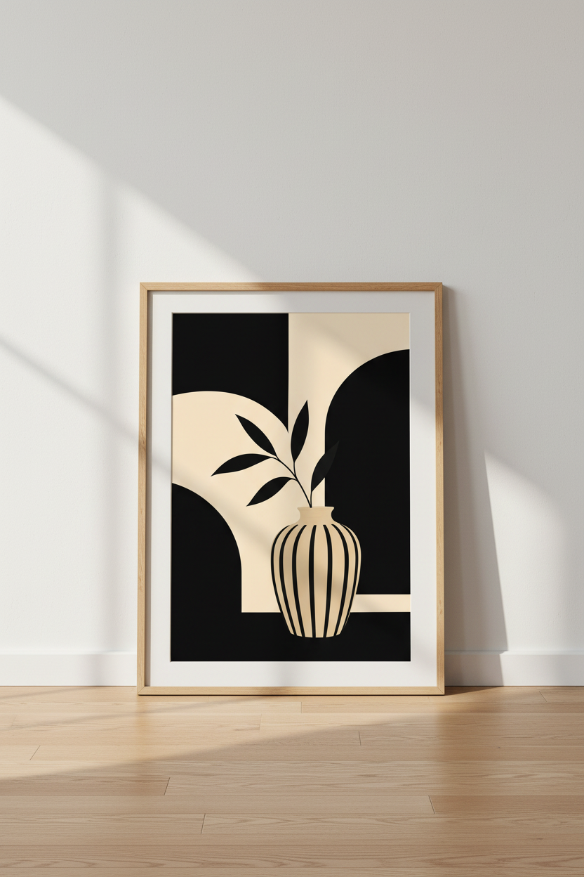 Minimalist Vase Wall Art Print | Living Room Decor | Monochrome Poster