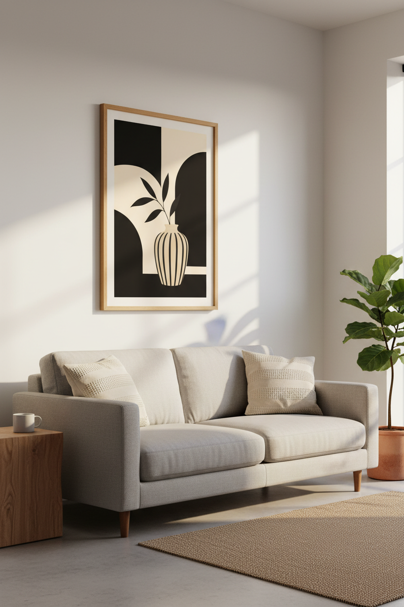 Minimalist Vase Wall Art Print | Living Room Decor | Monochrome Poster
