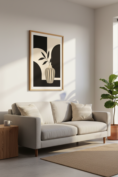 Minimalist Vase Wall Art Print | Living Room Decor | Monochrome Poster