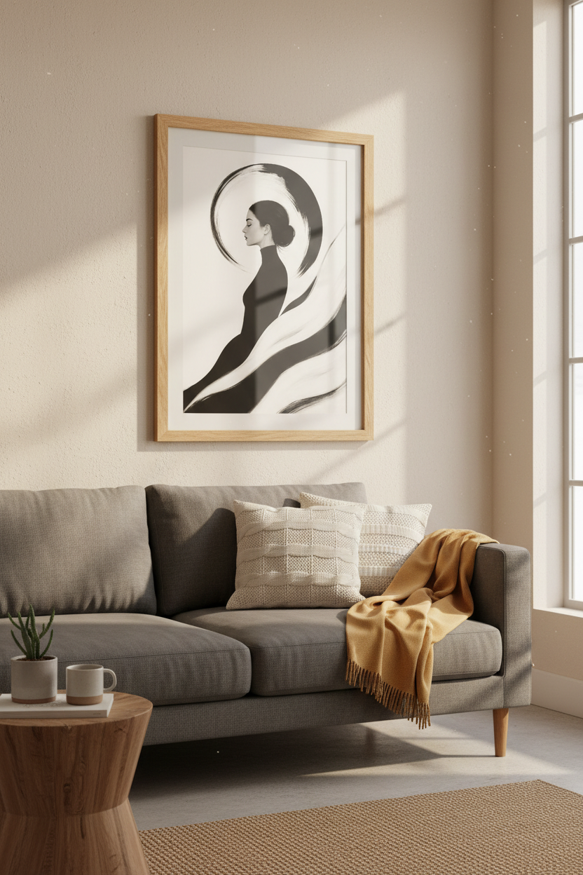 Monochrome Portrait Wall Art Print | Living Room Decor | Minimalist Poster