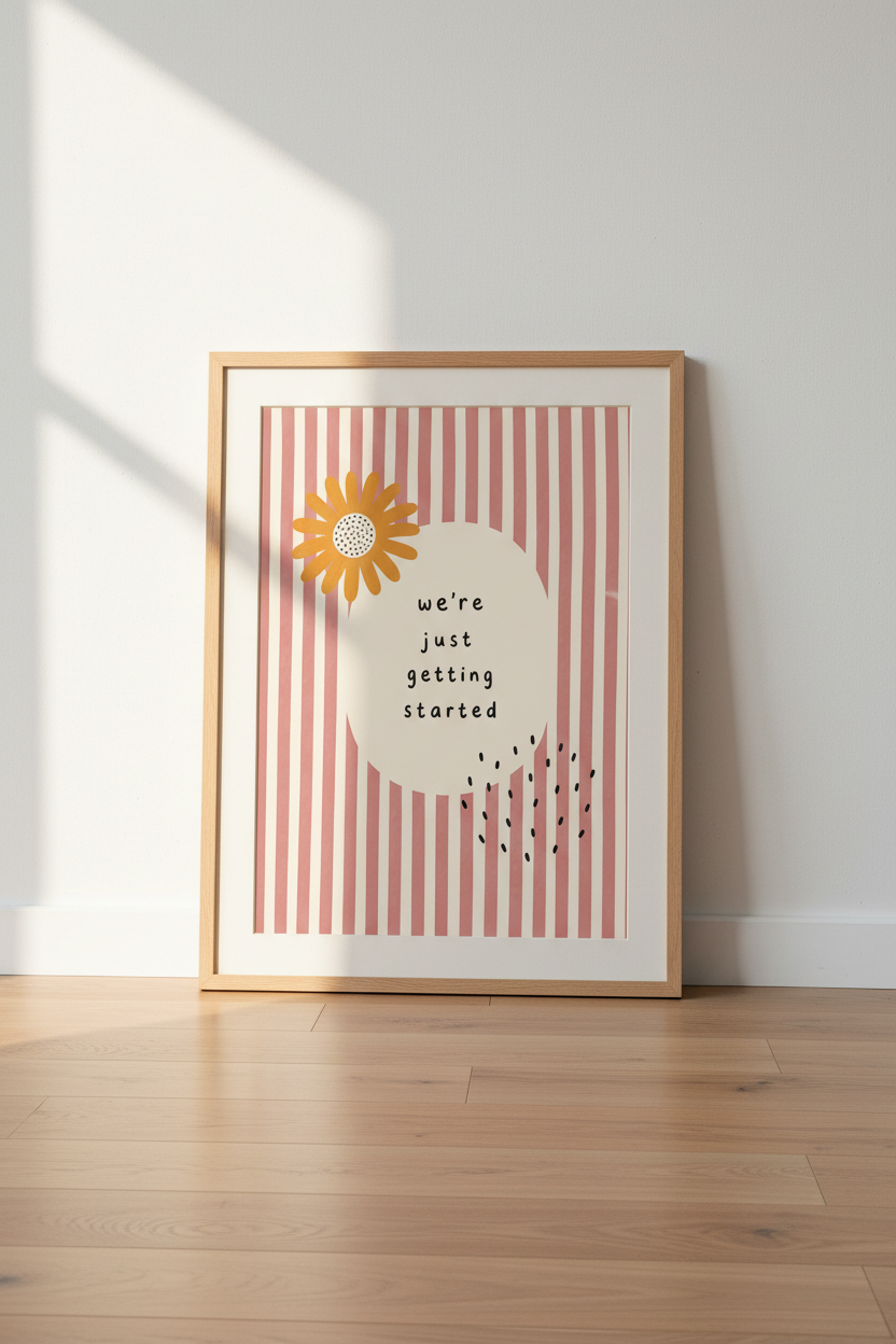 Daisy Motivational Poster | Pink Striped Boho Wall Art, Office Nursery Decor