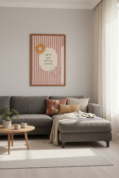 Daisy Motivational Poster | Pink Striped Boho Wall Art, Office Nursery Decor