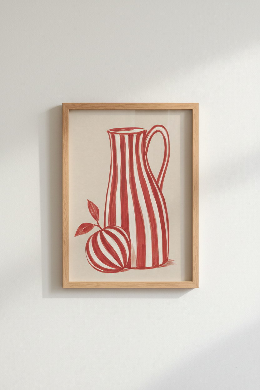 Red Striped Pitcher | Abstract Watercolor, Warm Neutrals | Living Room Decor