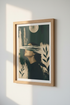 Abstract Moon Portrait | Emerald & Beige Fine Art, Moody Bedroom Decor