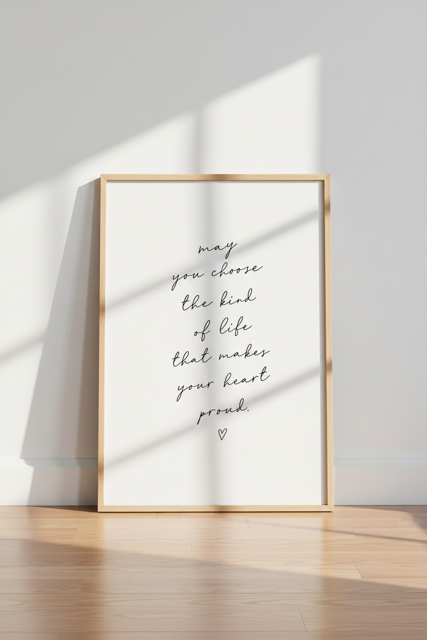 Inspirational Quote Wall Art Print | Minimalist Heart Decor | Cursive Typography Poster