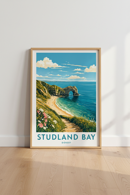 Studland Bay Dorset Travel Poster | Coastal Landscape Wall Art, Beach House Decor