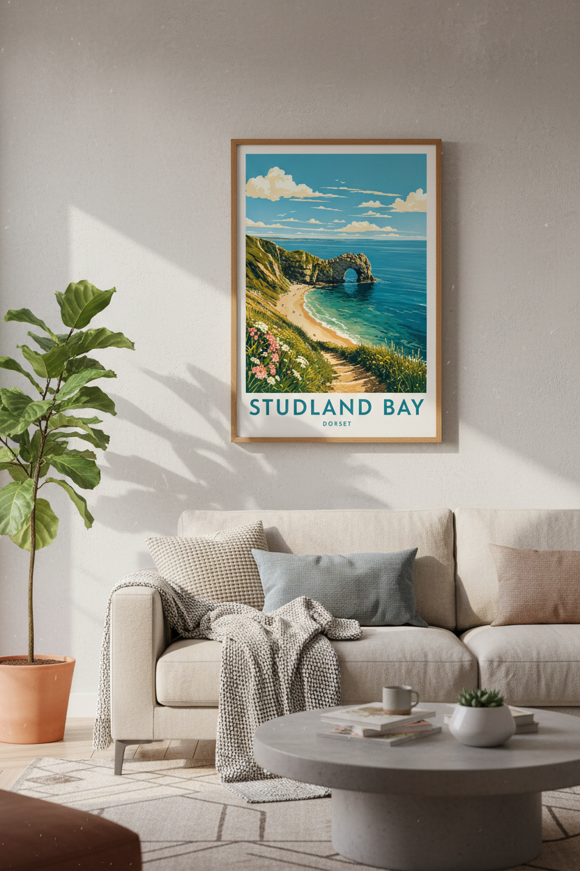 Studland Bay Dorset Travel Poster | Coastal Landscape Wall Art, Beach House Decor