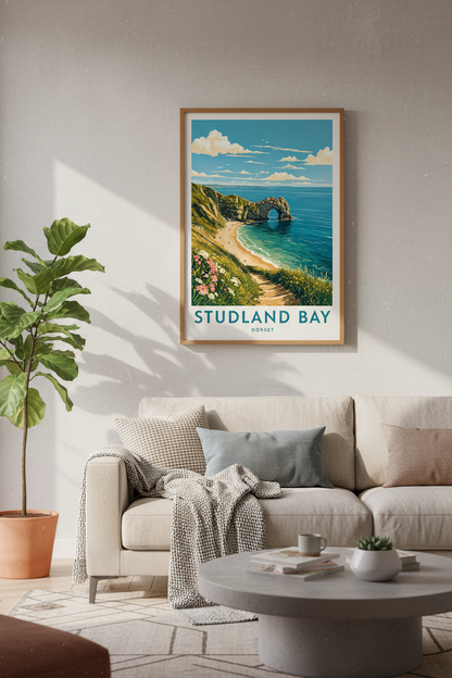 Studland Bay Dorset Travel Poster | Coastal Landscape Wall Art, Beach House Decor
