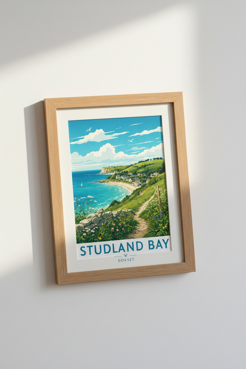 Studland Bay Dorset Travel Poster | Coastal Landscape Print | Vintage England Wall Art