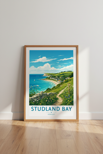 Studland Bay Dorset Travel Poster | Coastal Landscape Print | Vintage England Wall Art