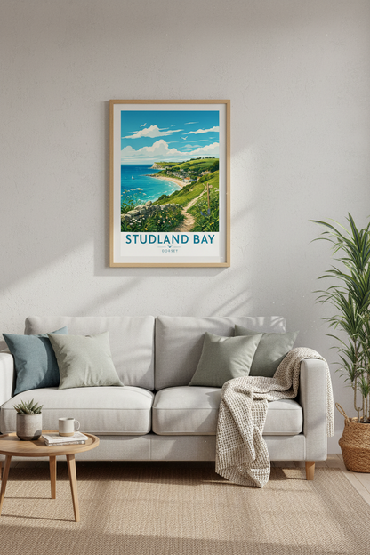 Studland Bay Dorset Travel Poster | Coastal Landscape Print | Vintage England Wall Art