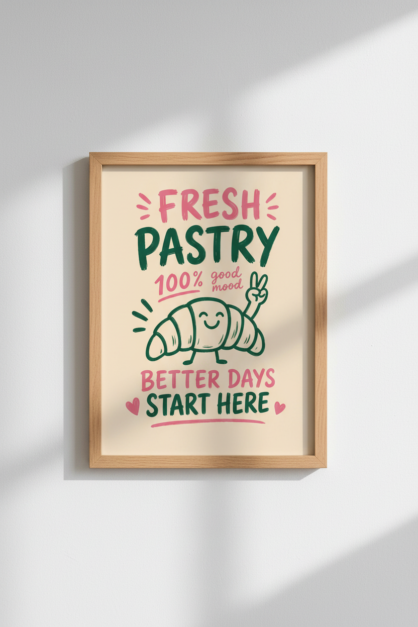 Bakery Wall Art Print | Retro Croissant Poster, Kitchen Dining Room Decor