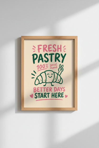 Bakery Wall Art Print | Retro Croissant Poster, Kitchen Dining Room Decor