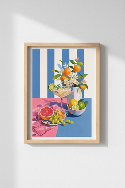 Citrus Cocktail Wall Art Print | Mediterranean Kitchen Decor | Vibrant Drink Poster