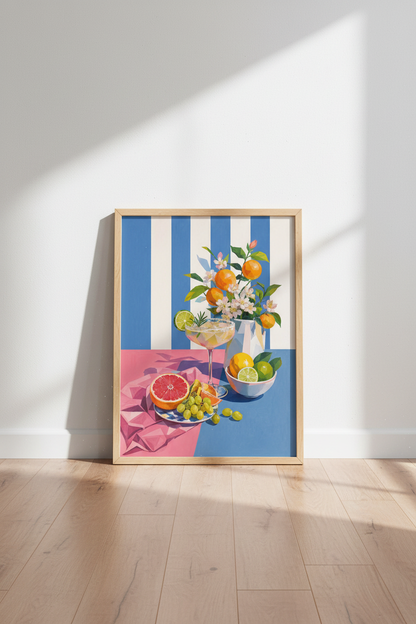 Citrus Cocktail Wall Art Print | Mediterranean Kitchen Decor | Vibrant Drink Poster