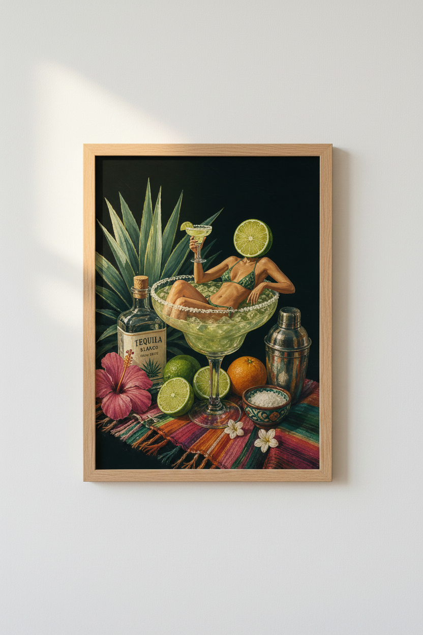 Tequila Cocktail Art Print | Surreal Margarita Bar Decor | Eclectic Kitchen Poster