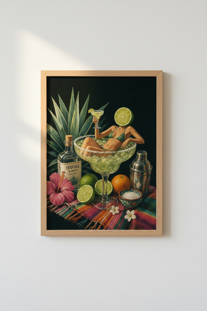 Tequila Cocktail Art Print | Surreal Margarita Bar Decor | Eclectic Kitchen Poster
