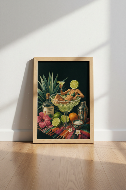 Tequila Cocktail Art Print | Surreal Margarita Bar Decor | Eclectic Kitchen Poster