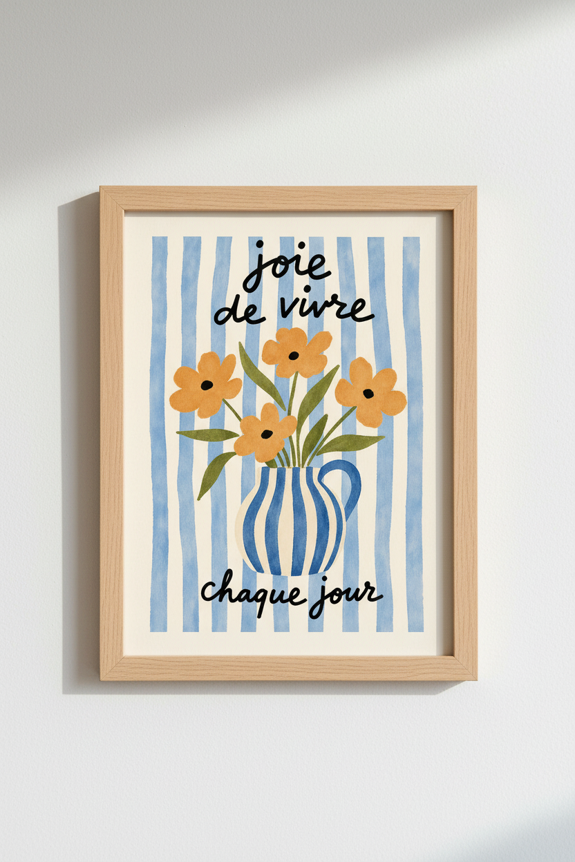 Floral stripe Wall Art Print | Living Room Decor | Coastal Poster