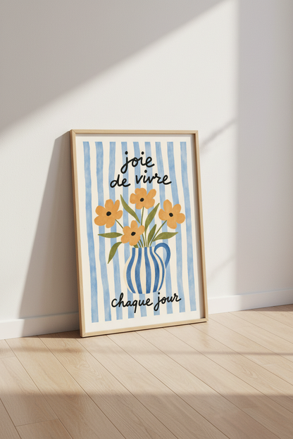 Floral stripe Wall Art Print | Living Room Decor | Coastal Poster