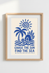Tropical Wall Art | Coastal Blue Palm Scene | Beachy Home Decor Poster