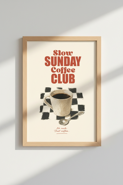 Coffee Poster | Retro Mug Art, Cream Background | Kitchen Decor