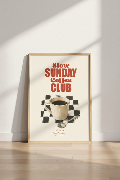 Coffee Poster | Retro Mug Art, Cream Background | Kitchen Decor