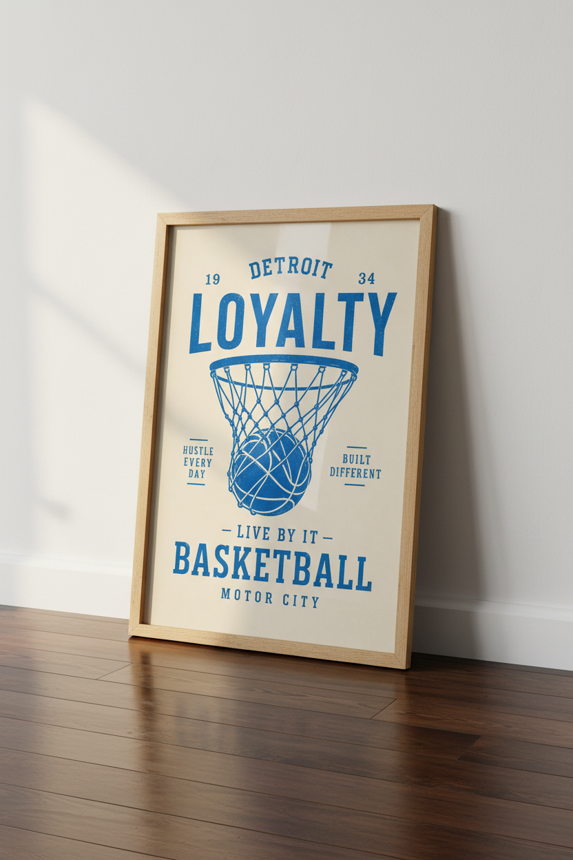 Detroit Basketball Loyalty Wall Art | Vintage Motor City Print | Sports Room Decor