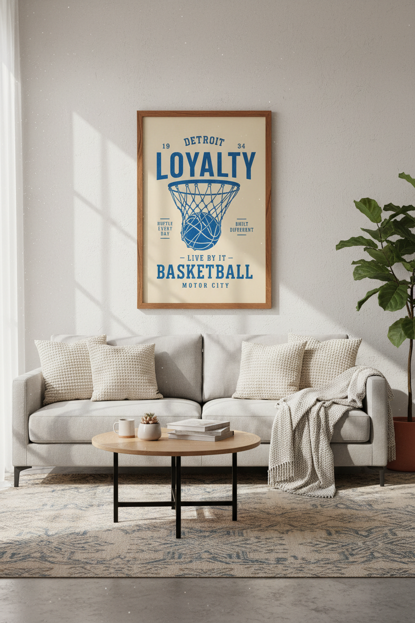 Detroit Basketball Loyalty Wall Art | Vintage Motor City Print | Sports Room Decor