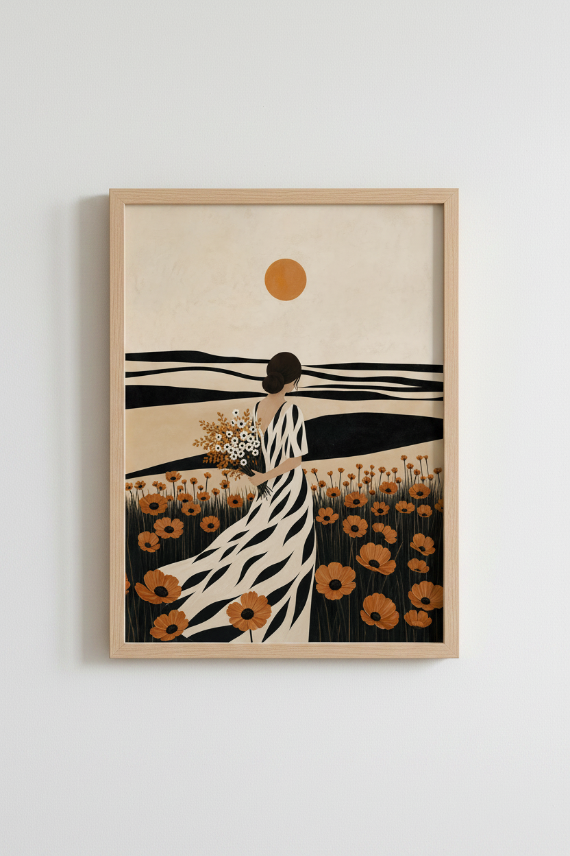 boho wall art print | Abstract Dusk Field, Living Room Decor