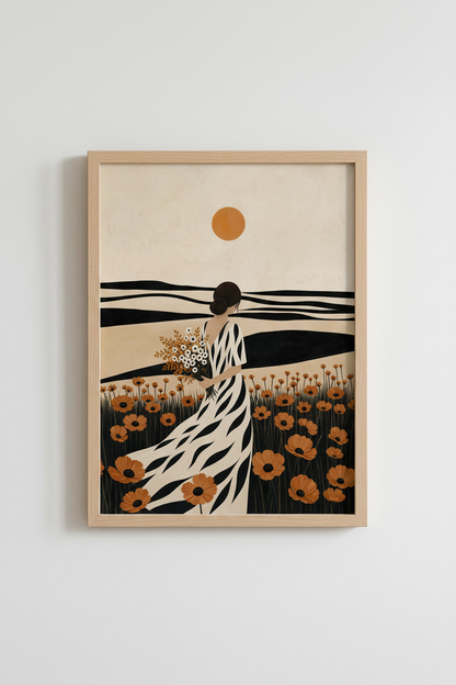 boho wall art print | Abstract Dusk Field, Living Room Decor