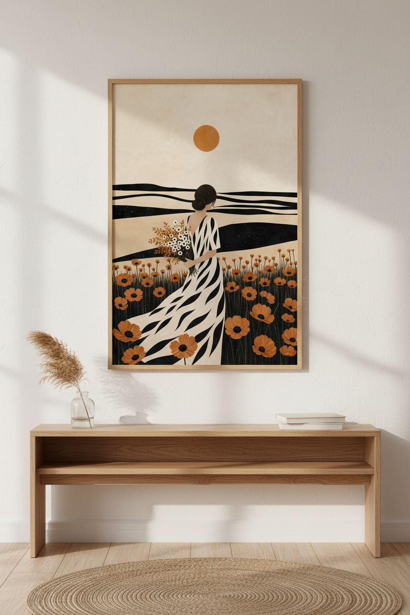 boho wall art print | Abstract Dusk Field, Living Room Decor