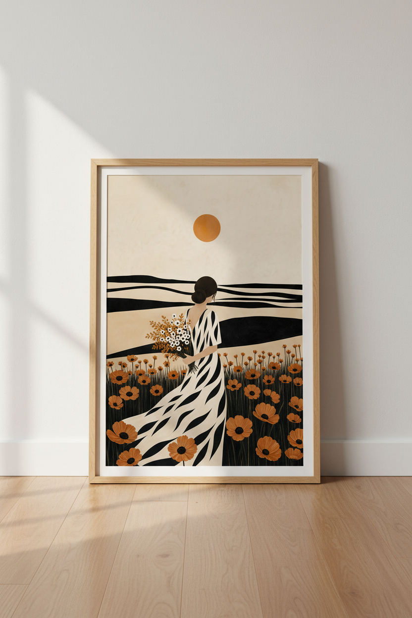 boho wall art print | Abstract Dusk Field, Living Room Decor
