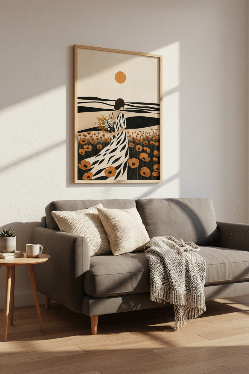 boho wall art print | Abstract Dusk Field, Living Room Decor