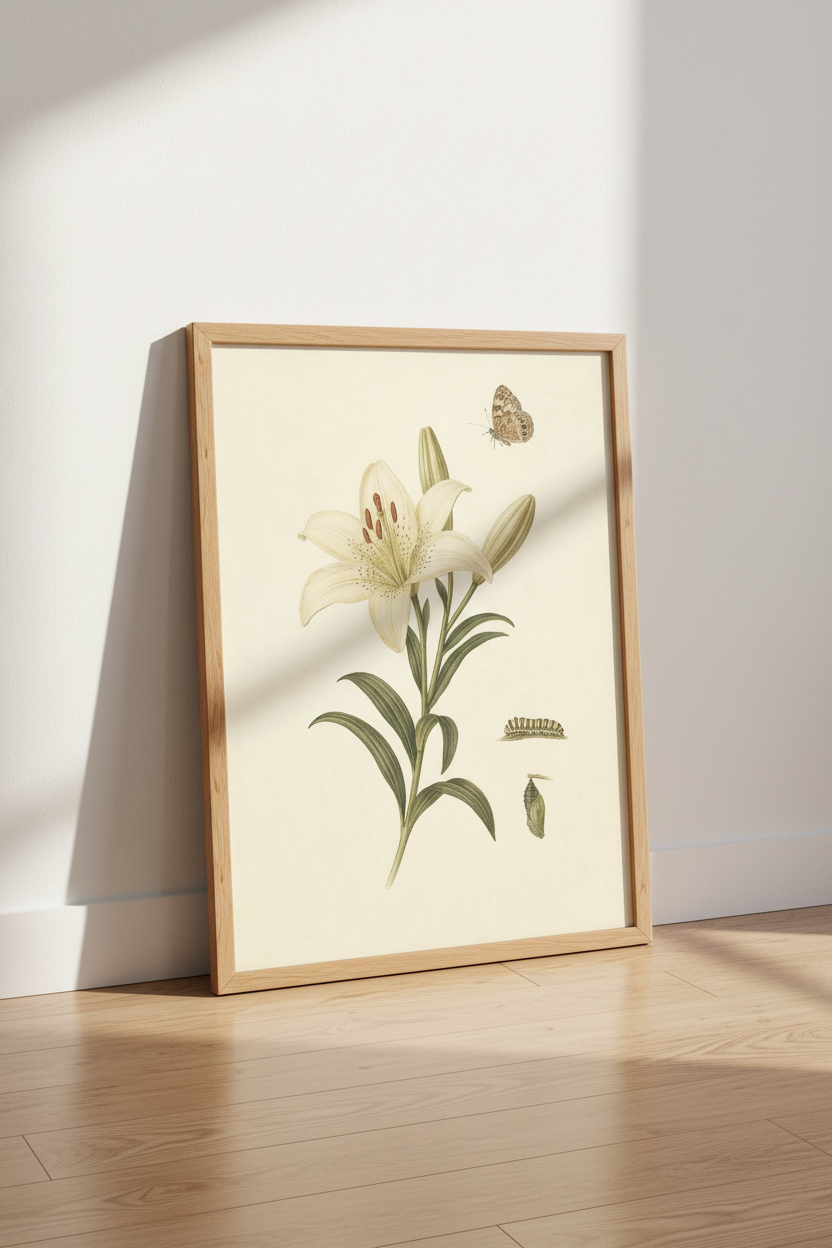 botanical lily | Wall Art Print, Cream tones | Living Room Decor | Soft Poster