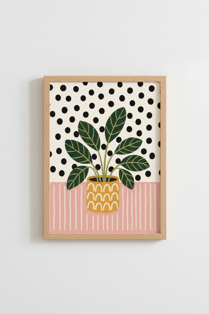 Abstract Botanical Art Print | Modern Pink &amp; Green Boho Poster, Living Room Wall Decor
