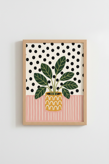 Abstract Botanical Art Print | Modern Pink &amp; Green Boho Poster, Living Room Wall Decor