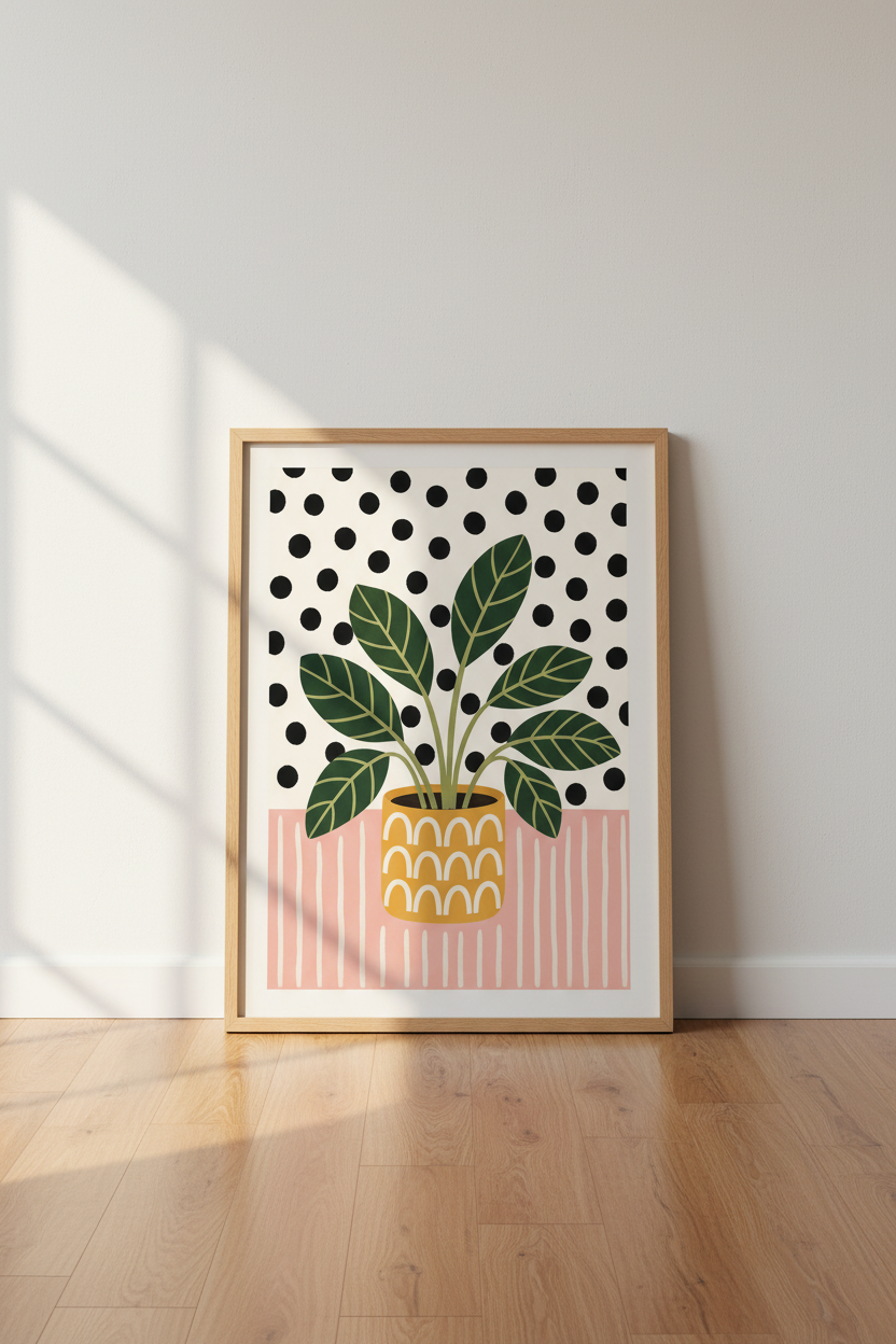 Abstract Botanical Art Print | Modern Pink &amp; Green Boho Poster, Living Room Wall Decor
