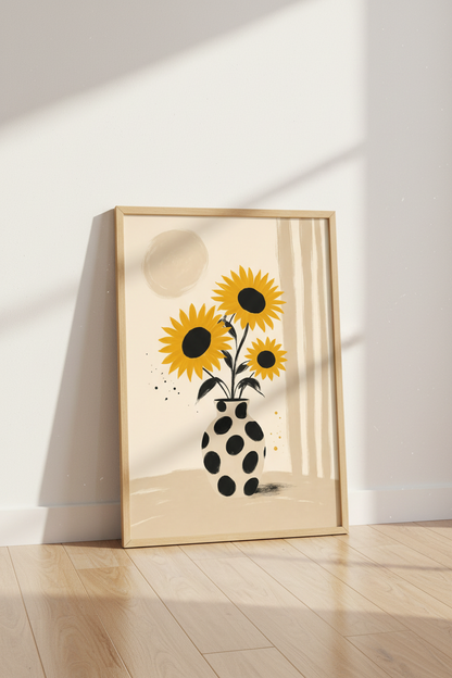 Sunflower Still Life Wall Art | Boho Floral Vase Print, Modern Kitchen Decor