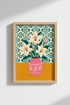 Botanical Flower Poster | Teal & Pink Lily Wall Art, Modern Floral Decor