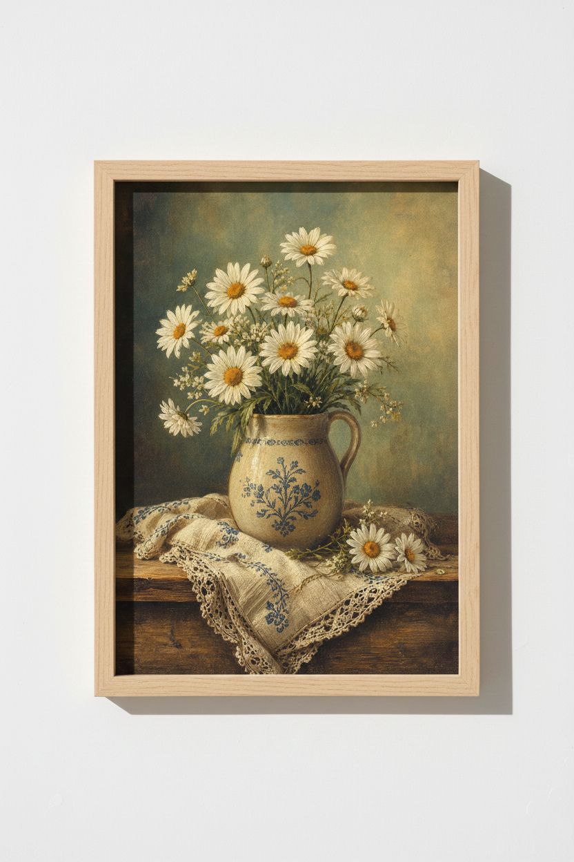 daisy wall art | Vintage Still Life Wall Art Print | Living Room Decor | Cottagecore
