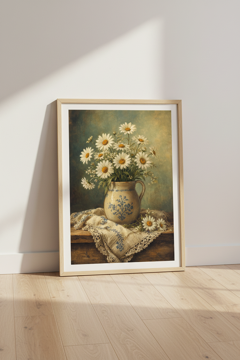 daisy wall art | Vintage Still Life Wall Art Print | Living Room Decor | Cottagecore